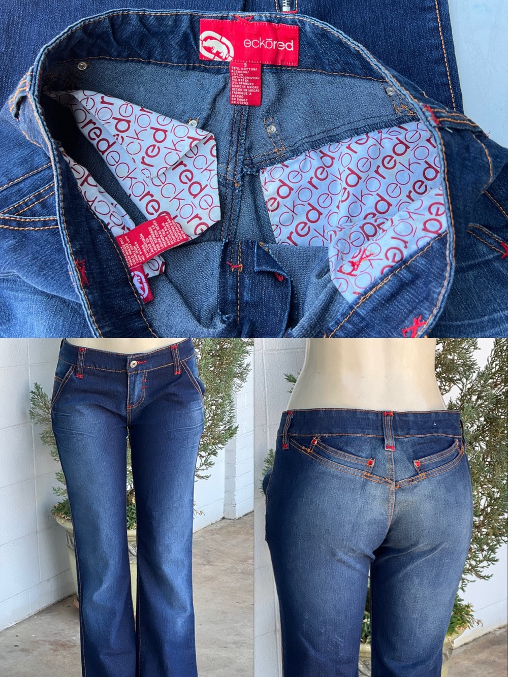 Ecko Unlimited Dark Blue Flare Jeans with Red Accents